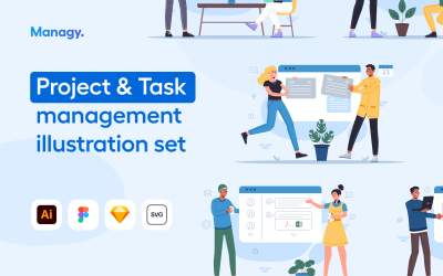 Managy - Project &amp;amp; Task Management Ilustrace Set