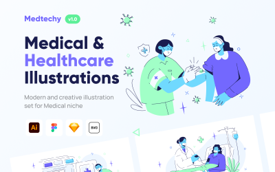 Medtechy - Ensemble d&amp;#39;illustrations médicales et de soins de santé
