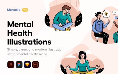 Mentalmente - conjunto de ilustrações de saúde mental