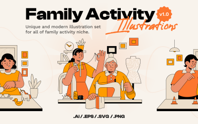 Parenty - Conjunto de ilustraciones planas de actividades para padres, niños y familias