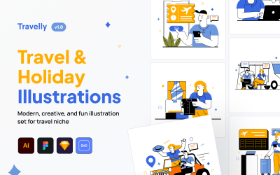 Travelly - conjunto de ilustrações de viagens e férias