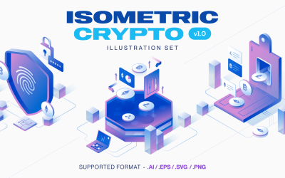 Valuta - Kryptovaluta Isometrisk Illustration Set