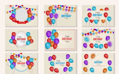 Vector Birthday wish banner bundle design Testo di auguri di buon compleanno