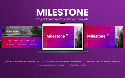 Milestone - Feuille de route de projet animée Modèle de présentation PowerPoint