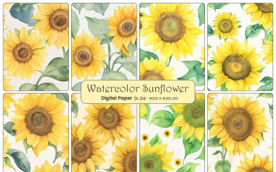 Sunflowers seamless pattern watercolor background, vintage sunflowers floral