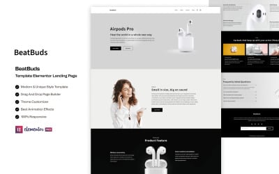 BeatBuds - Page d&amp;#39;accueil Elementor des écouteurs sans fil