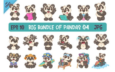 大捆卡通熊猫 04。动物艺术。