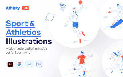 Atlet - Sport och Athletic Illustration Set