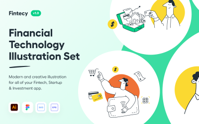 Fintecy - Finansal Teknoloji (Fintech) Başlangıç İllüstrasyon Seti