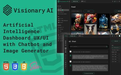 Visionäre KI-Dashboard-Website-Vorlage für künstliche Intelligenz mit Bildgenerator und Chat