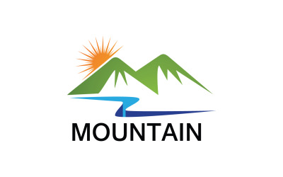 Logotipo de paisaje de montaña y sol v14