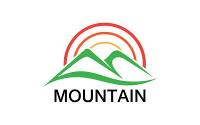 Logotipo de paisaje de montaña y sol v16
