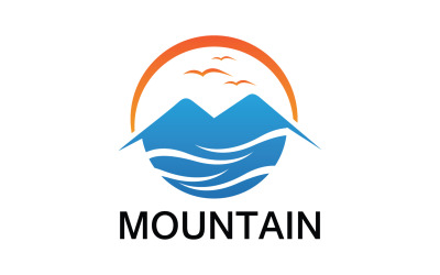 Logotipo de paisaje de montaña y sol v20