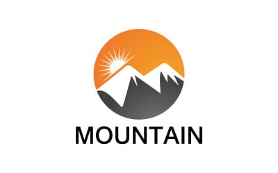 Logotipo de paisaje de montaña y sol v23