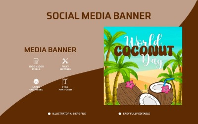 Design de postagem de mídia social do Dia Mundial do Coco ou modelo de banner da Web