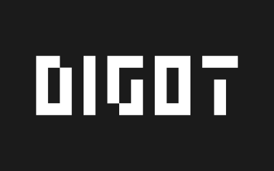 DIGOT - Carattere tipografico di visualizzazione in stile pixel, basato su griglia, geometrico.