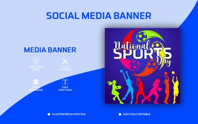 Дизайн публикации в социальных сетях или шаблон веб-баннера Национального дня спорта - Шаблон социальных сетей