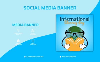 Mezinárodní den gramotnosti Sociální Media Post Design nebo Web Banner šablony