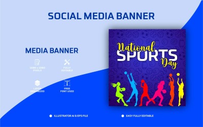 National Sports Day Social Media Post Design o Web Banner Template