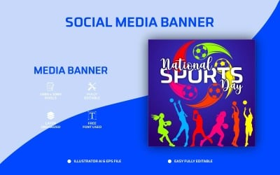 National Sports Day Social Media Post Design or Web Banner Template - Social Media Template