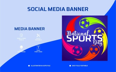 Novo design de postagem de mídia social do Dia Nacional do Esporte ou modelo de banner da Web - modelo de mídia social