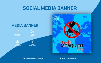 世界蚊子日社交媒体帖子设计或网页横幅模板