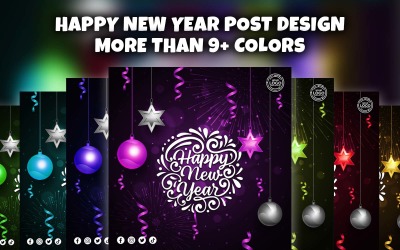 新年快乐社交媒体帖子设计或网页横幅模板 - 社交媒体模板