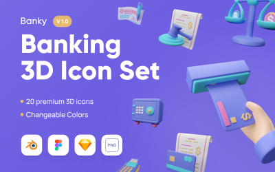 Banky - Pacchetto di icone 3D per attività bancarie e finanziarie