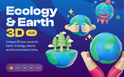 Dünyevi - Dünya ve Ekoloji 3D Simge Seti