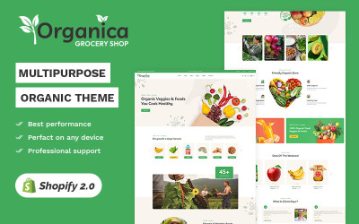 Organica — ekologiczny sklep z owocami i artykułami spożywczymi Wysoki poziom Shopify 2.0 Wielozadaniowy responsywny motyw