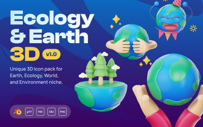 Terroso - Conjunto de Ícones 3D de Terra e Ecologia