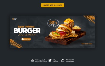 美味的汉堡食品社交媒体横幅封面模板