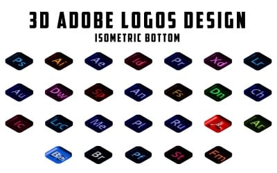 Professzionális 3D izometrikus alsó felfújható Adobe szoftver ikonok tervezése