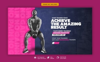 Шаблон обложки веб-баннера для тренажерного зала и фитнеса