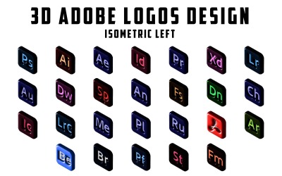 Professionelles isometrisches 3D-Design für Adobe-Softwaresymbole links