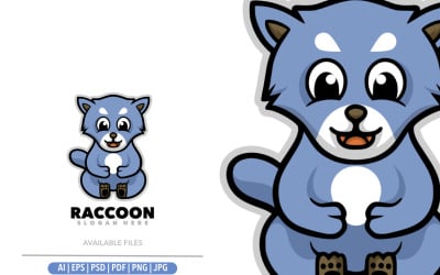 Cute raccoon cartoon simple logo design