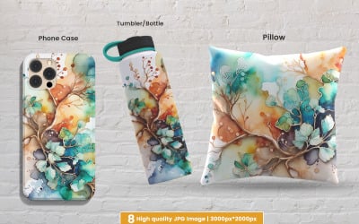 Watercolor alcohol ink with gold glitter background, Abstract rainbow alcohol ink texture