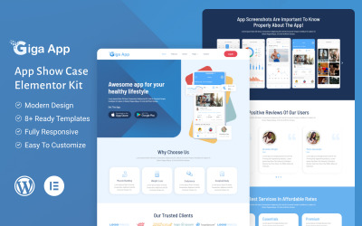 Giga App - Health and Fitness Services Mobile App Showcase Landing Page Kit Elementor