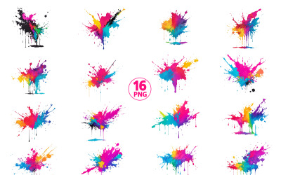 Colorful rainbow paint splash powder explosion background, alcohol ink splatter transparent png