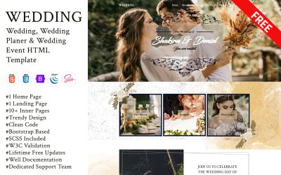 婚礼 - 免费婚礼、婚礼策划师和活动 HTML 模板