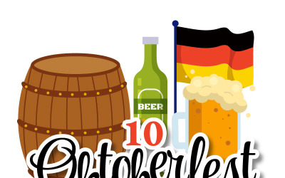 Ilustración de 10 elementos del festival de la cerveza Oktoberfest feliz