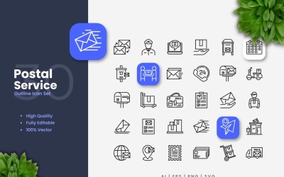 30 Postal Service Outline Icon Set