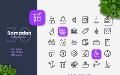 30 Ramadan Outline Icon Set