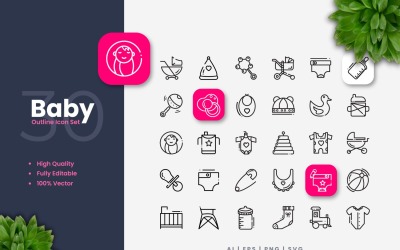 30 Sada Baby Outline Icon Collection