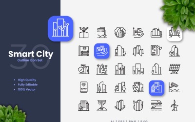 30 conjunto de iconos de contorno de ciudad inteligente