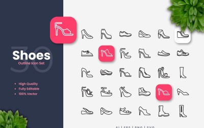Ensemble d&amp;#39;icônes de contour de 30 chaussures