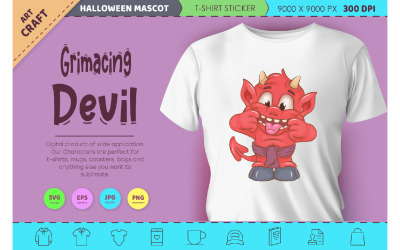 Grimassierender kleiner Teufel. Halloween-Maskottchen.