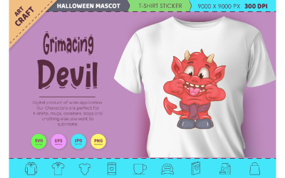 Krzywiący się mały diabeł. Halloweenowa maskotka.