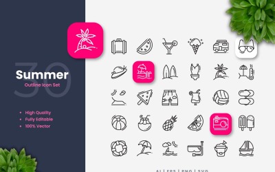 30 Sommer-Umriss-Icon-Set