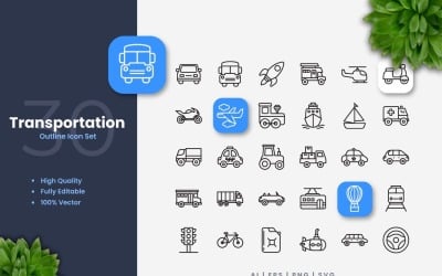 30 Transport-Umriss-Icon-Set